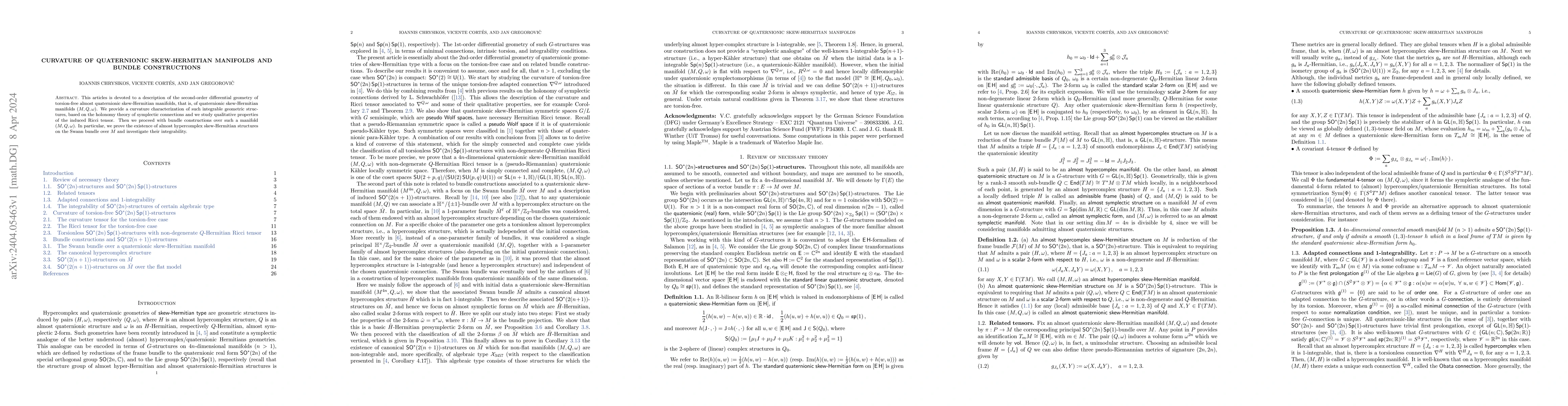 Thumbnail for Curvature of quaternionic skew-Hermitian manifolds and bundle
  constructions