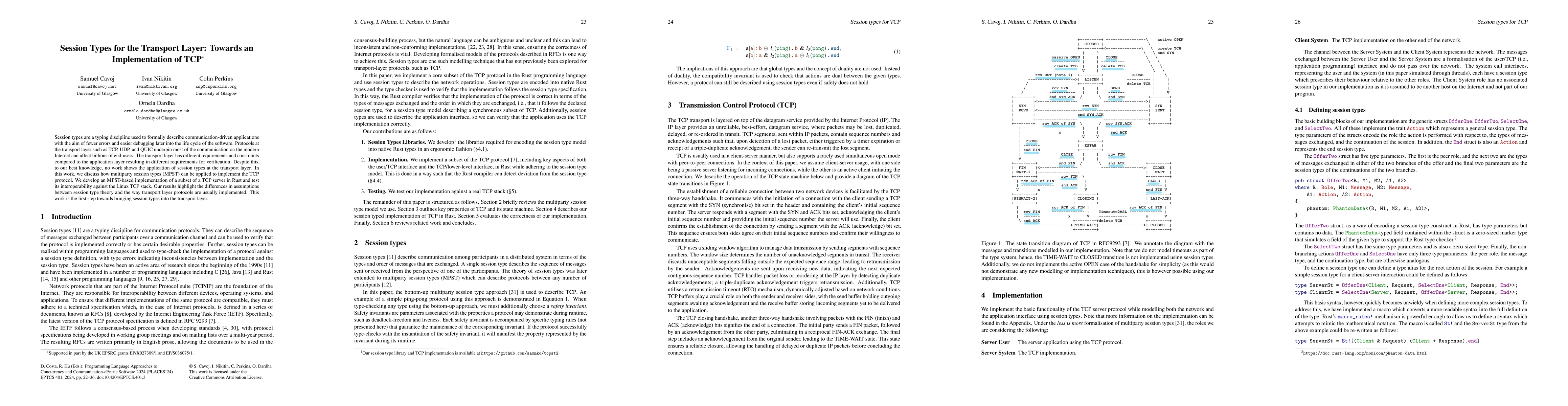 Thumbnail for Session Types for the Transport Layer: Towards an Implementation of TCP