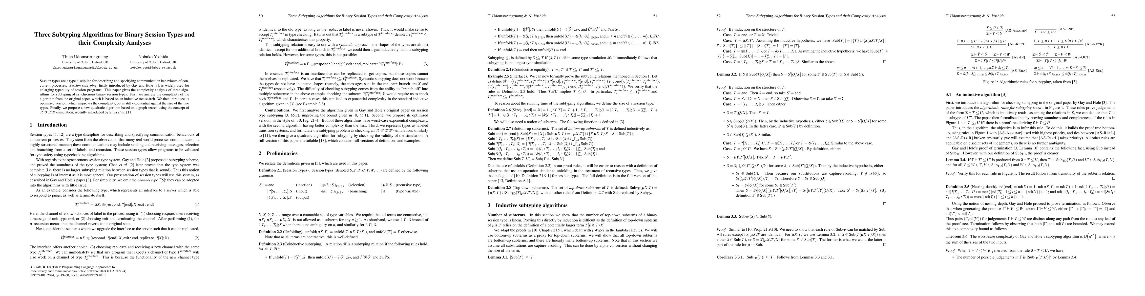 Thumbnail for Three Subtyping Algorithms for Binary Session Types and their Complexity
  Analyses
