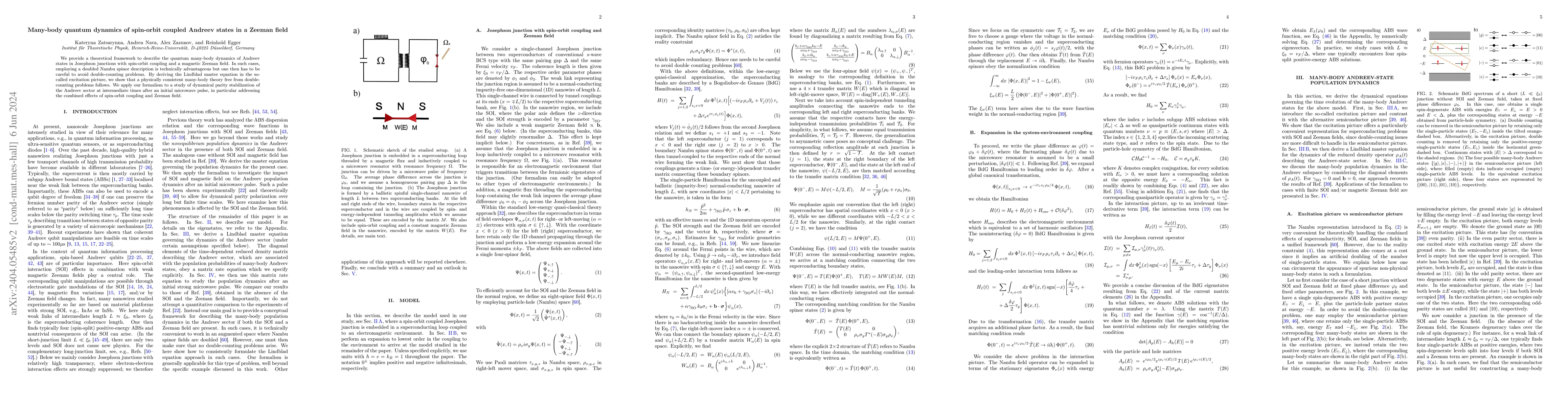 Thumbnail for Many-body quantum dynamics of spin-orbit coupled Andreev states in a
  Zeeman field
