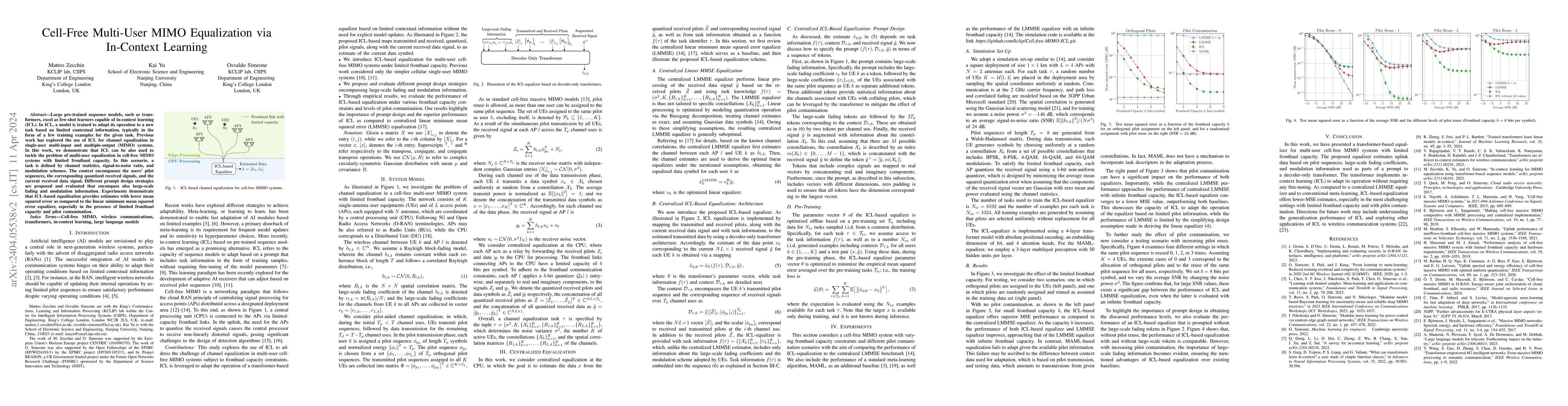 Thumbnail for Cell-Free Multi-User MIMO Equalization via In-Context Learning