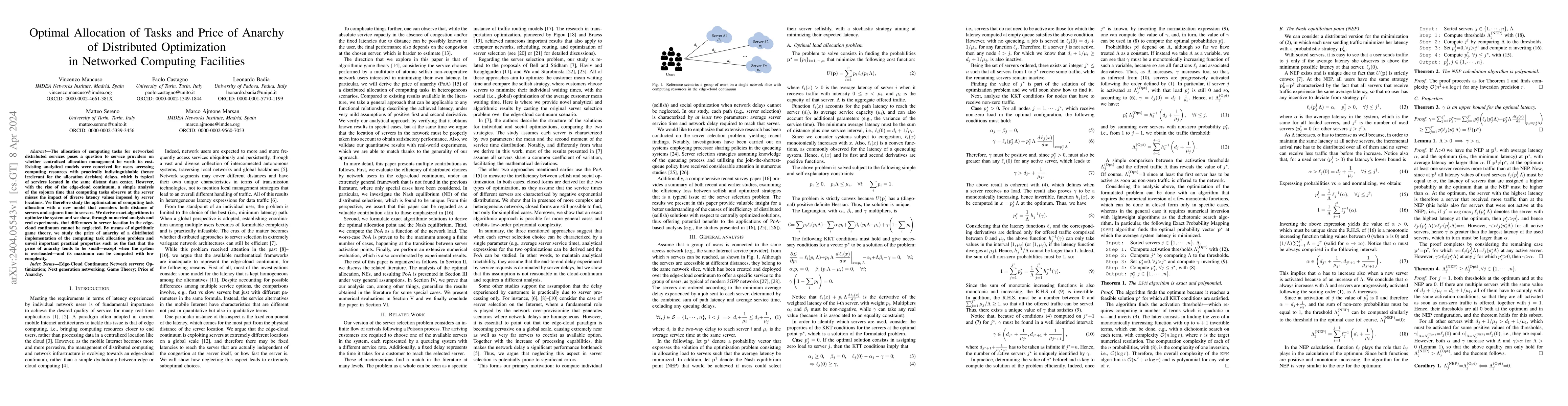 Thumbnail for Optimal Allocation of Tasks and Price of Anarchy of Distributed
  Optimization in Networked Computing Facilities