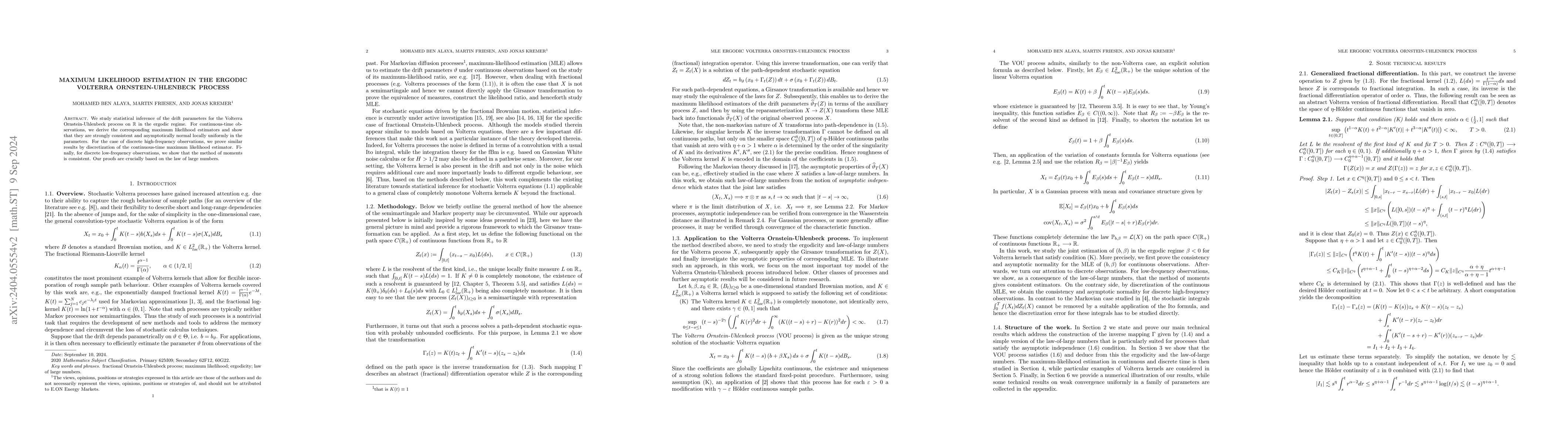 Thumbnail for Maximum likelihood estimation in continuous affine Volterra processes in
  the ergodic regime