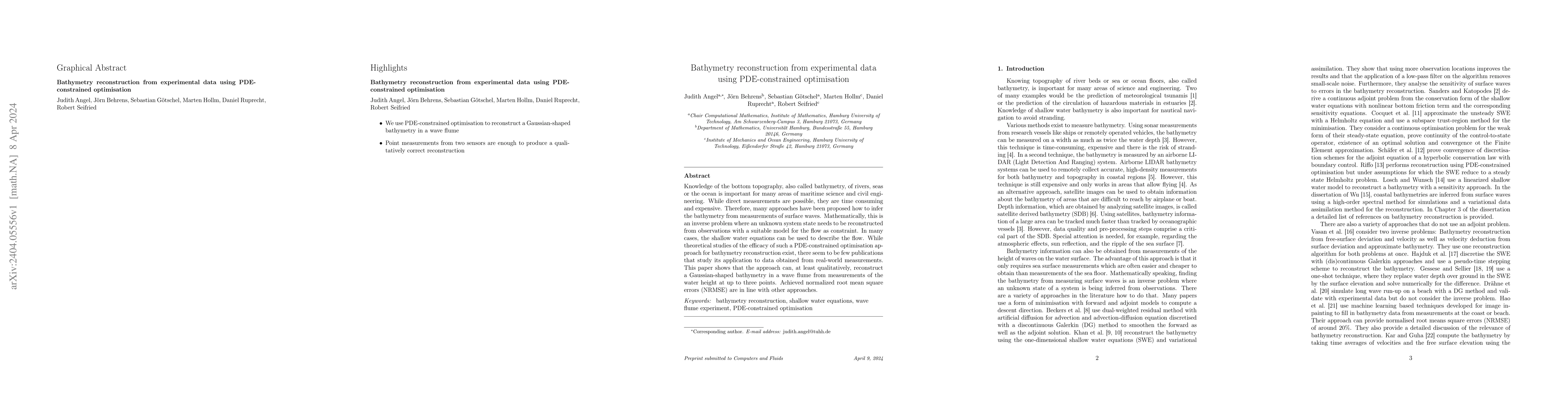Thumbnail for Bathymetry reconstruction from experimental data using PDE-constrained
  optimisation