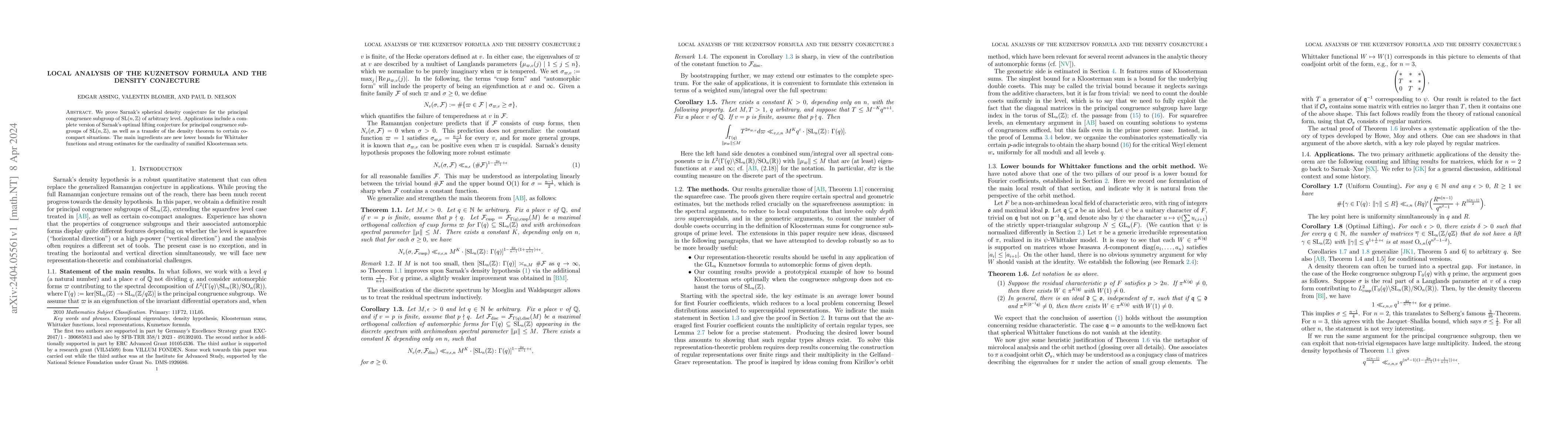 Thumbnail for Local analysis of the Kuznetsov formula and the density conjecture