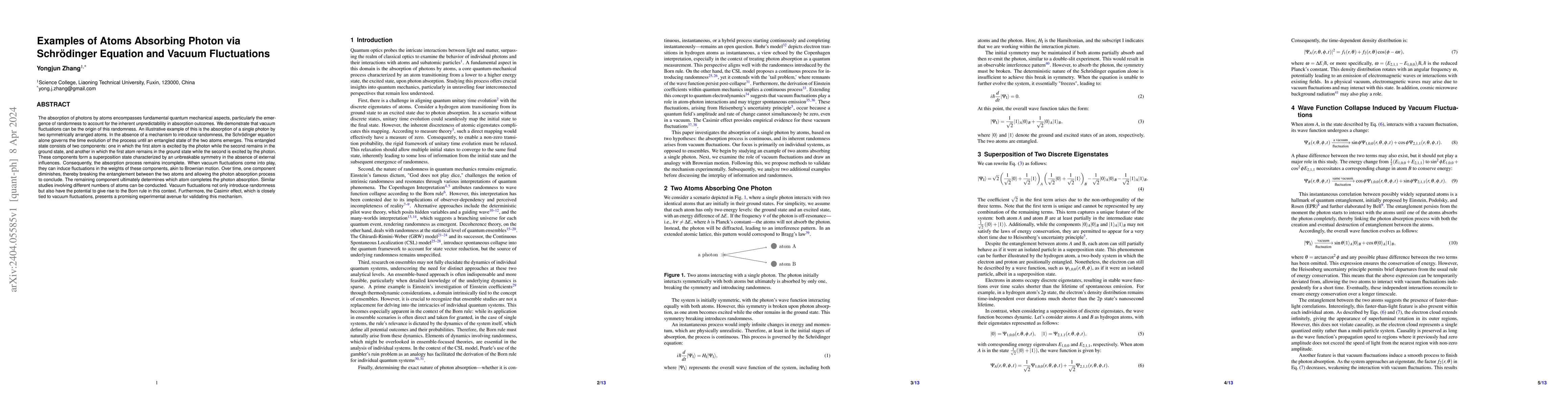 Thumbnail for Examples of Atoms Absorbing Photon via Schr\"odinger Equation and Vacuum
  Fluctuations