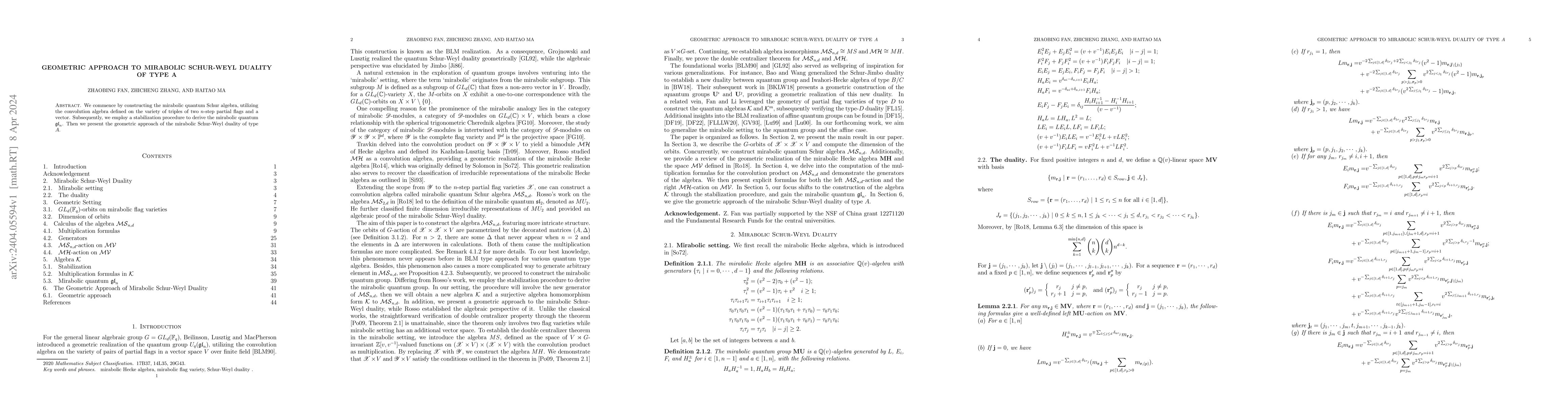 Thumbnail for Geometric Approach to Mirabolic Schur-Weyl Duality of Type A