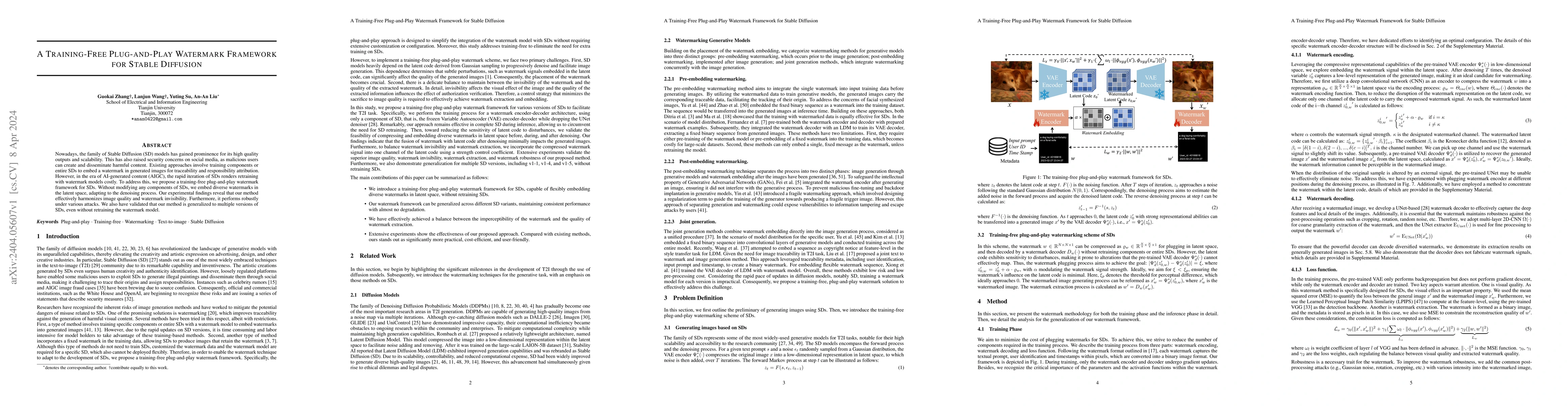 Thumbnail for A Training-Free Plug-and-Play Watermark Framework for Stable Diffusion
