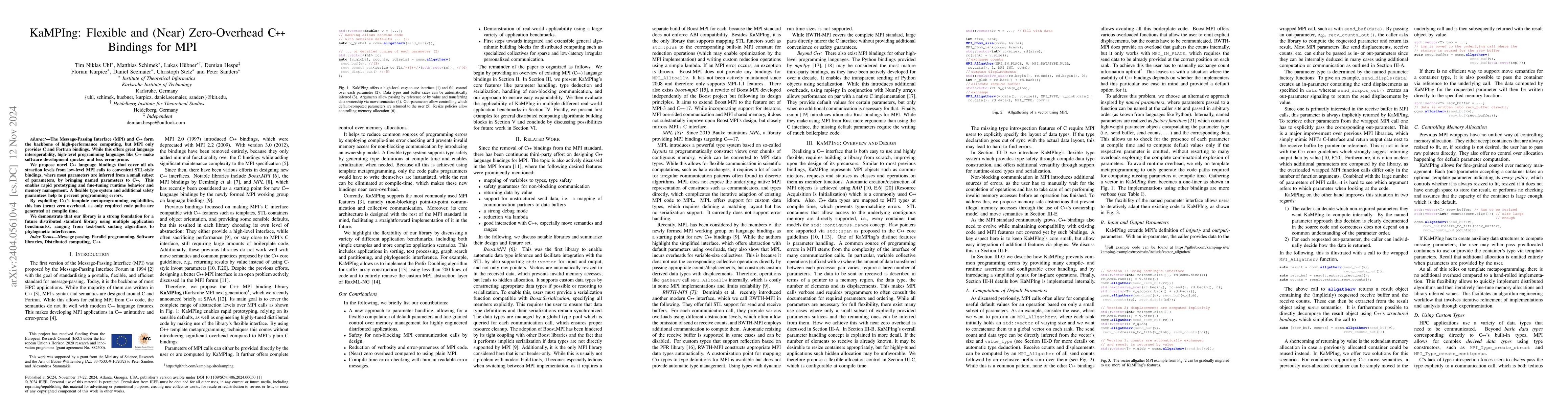 Thumbnail for KaMPIng: Flexible and (Near) Zero-overhead C++ Bindings for MPI