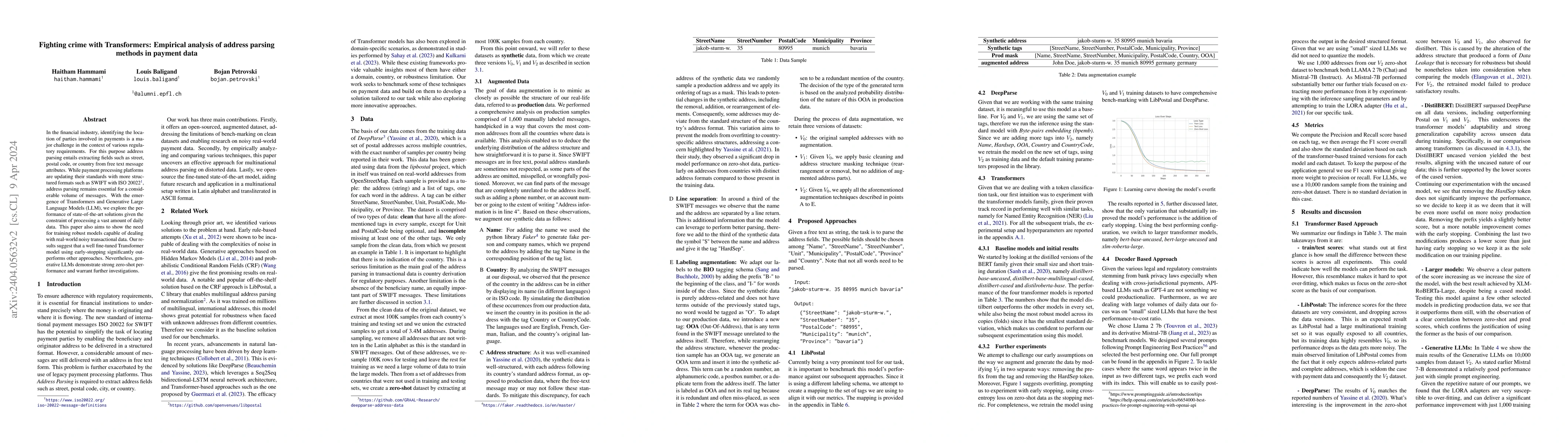 Thumbnail for Fighting crime with Transformers: Empirical analysis of address parsing
  methods in payment data