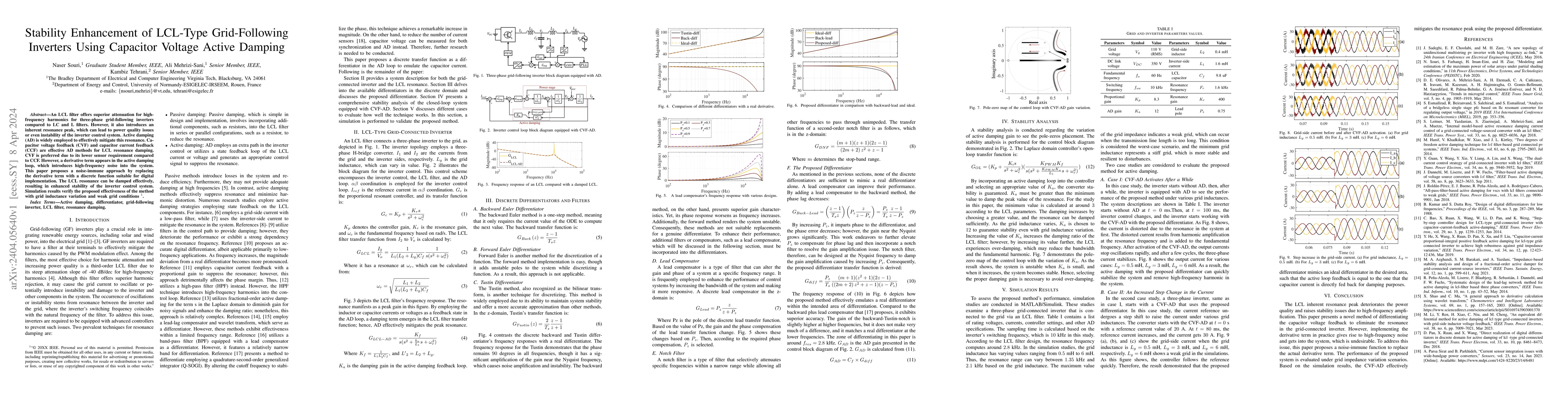 Thumbnail for Stability Enhancement of LCL-Type Grid-Following Inverters Using
  Capacitor Voltage Active Damping