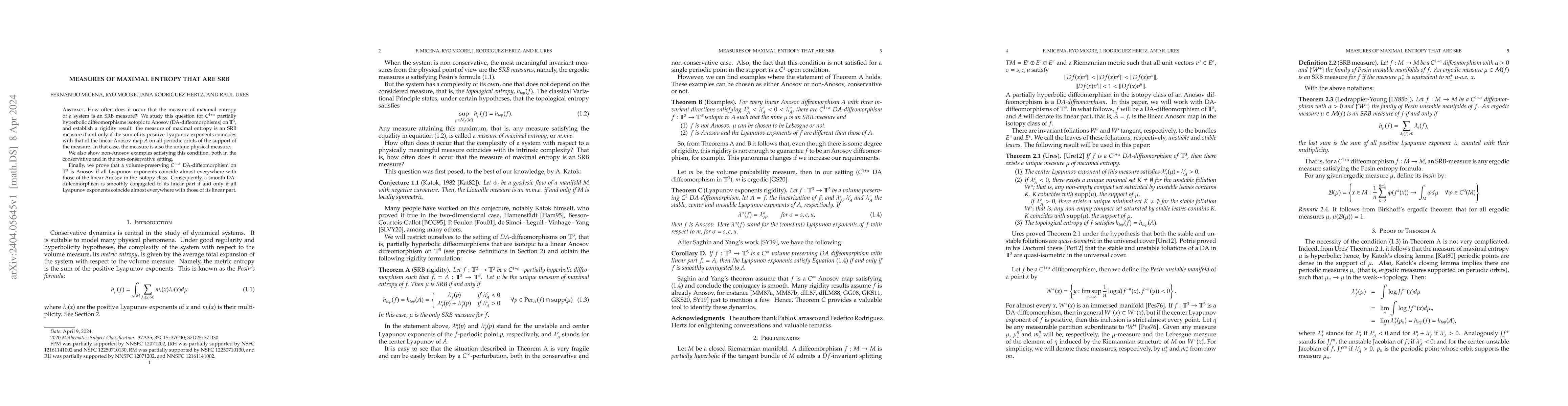 Thumbnail for Measures of maximal entropy that are SRB