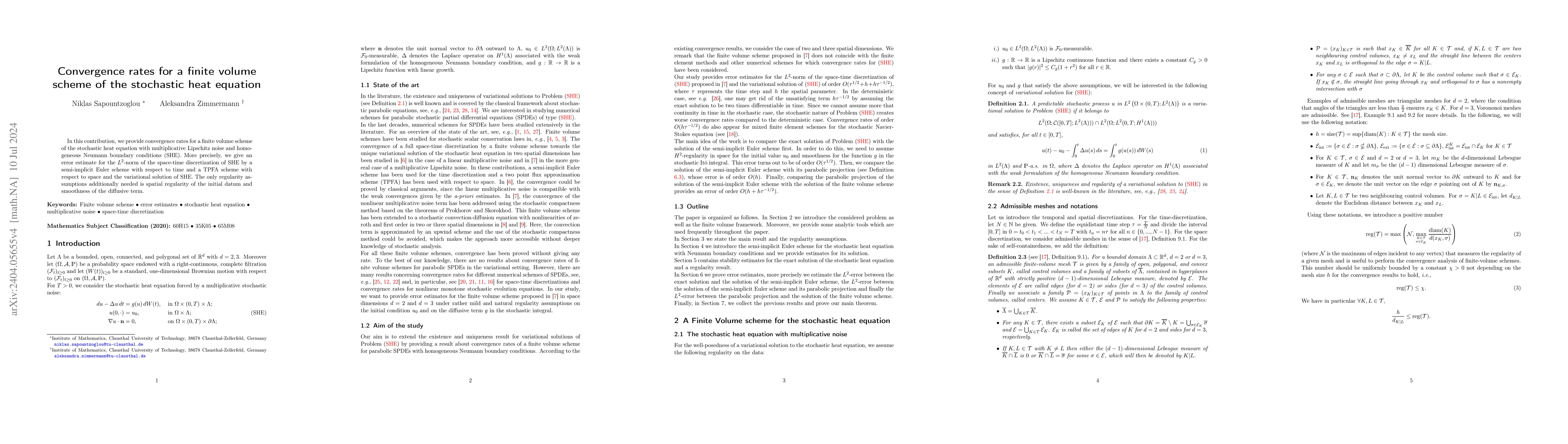 Thumbnail for Convergence rates for a finite volume scheme of the stochastic heat
  equation