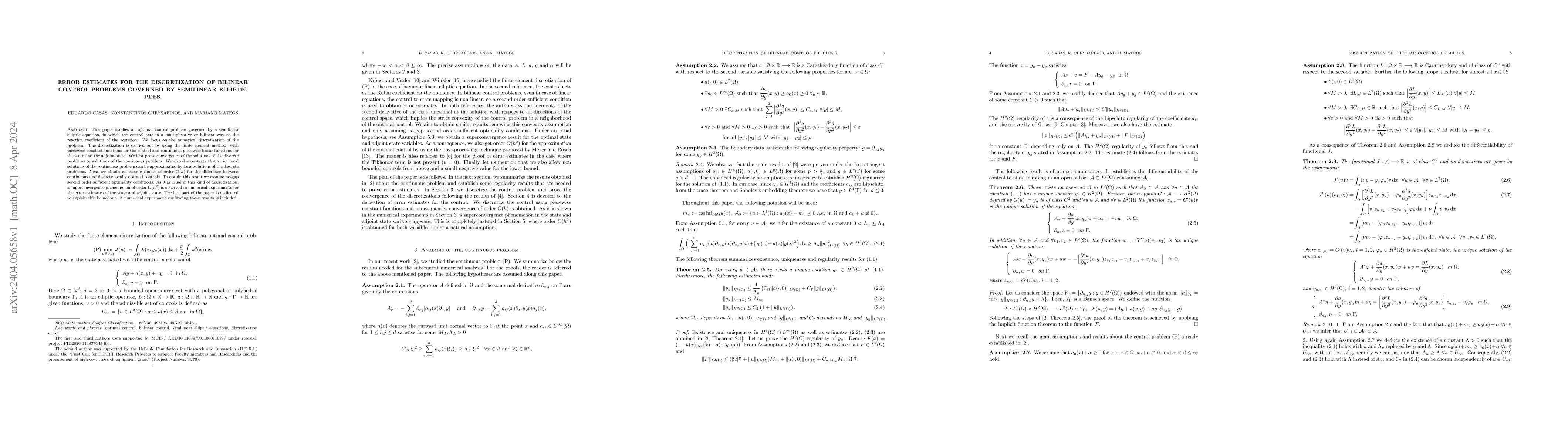 Thumbnail for Error estimates for the discretization of bilinear control problems
  governed by semilinear elliptic PDEs