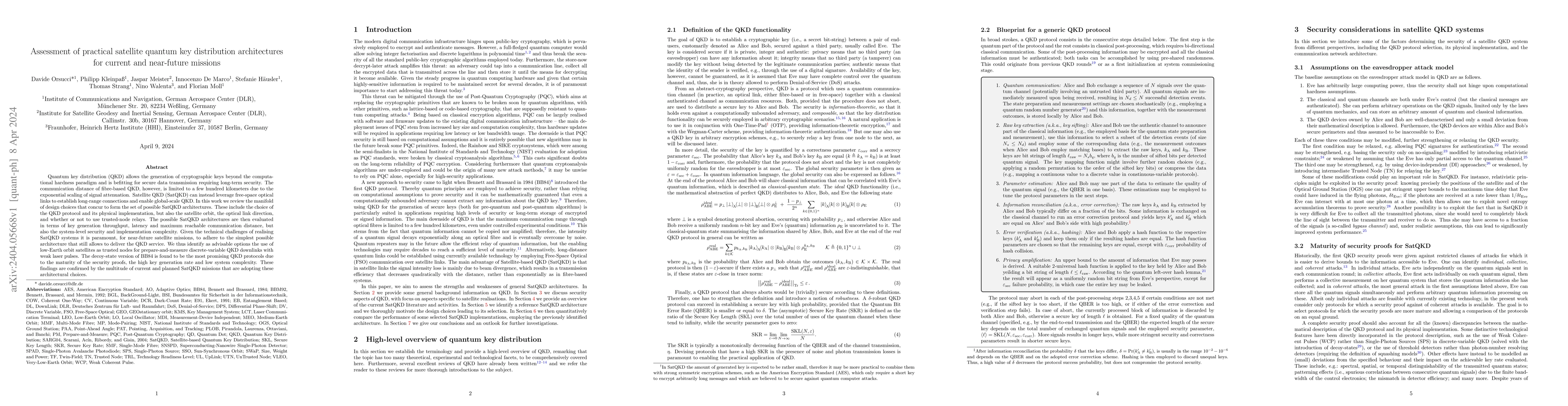 Thumbnail for Assessment of practical satellite quantum key distribution architectures
  for current and near-future missions
