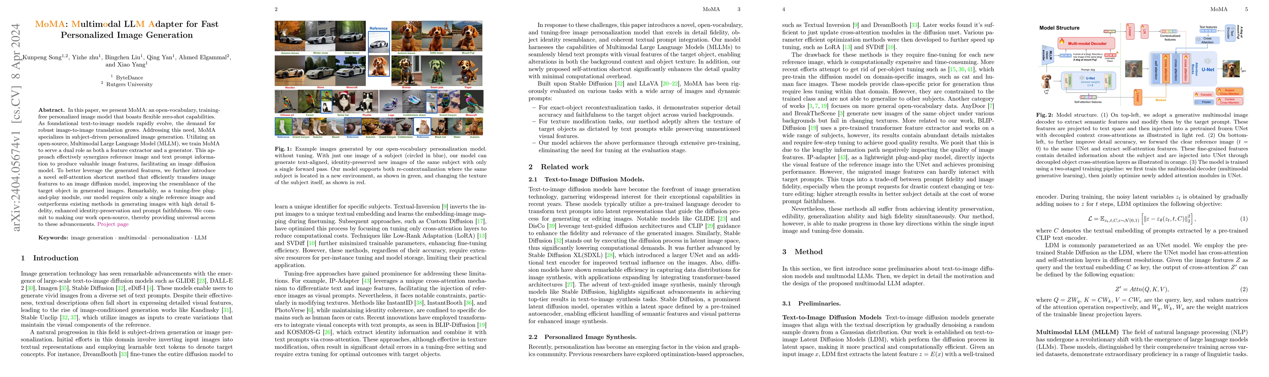 Thumbnail for MoMA: Multimodal LLM Adapter for Fast Personalized Image Generation