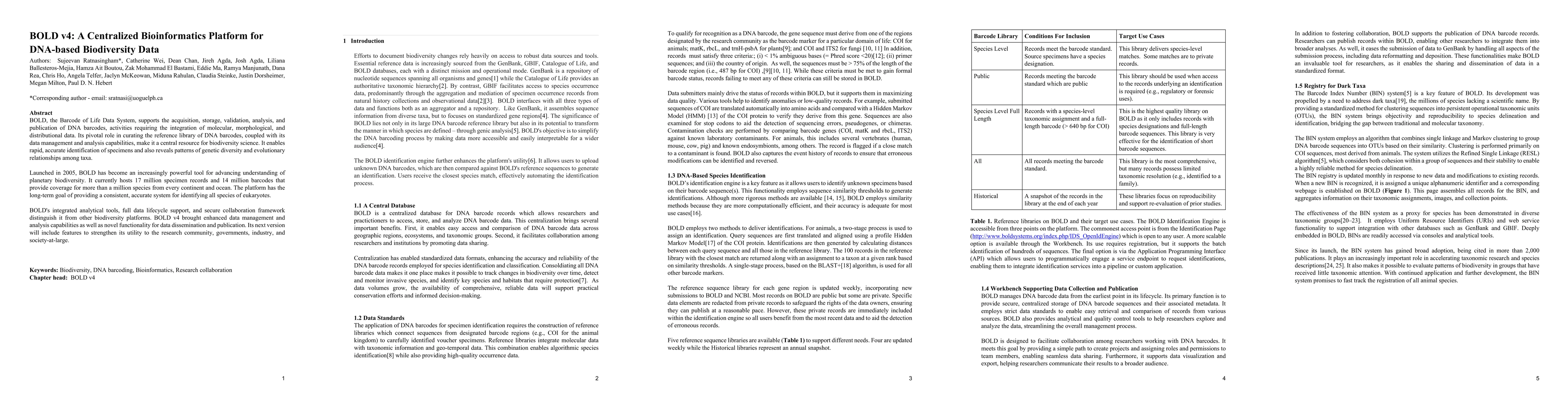 Thumbnail for BOLD v4: A Centralized Bioinformatics Platform for DNA-based
  Biodiversity Data