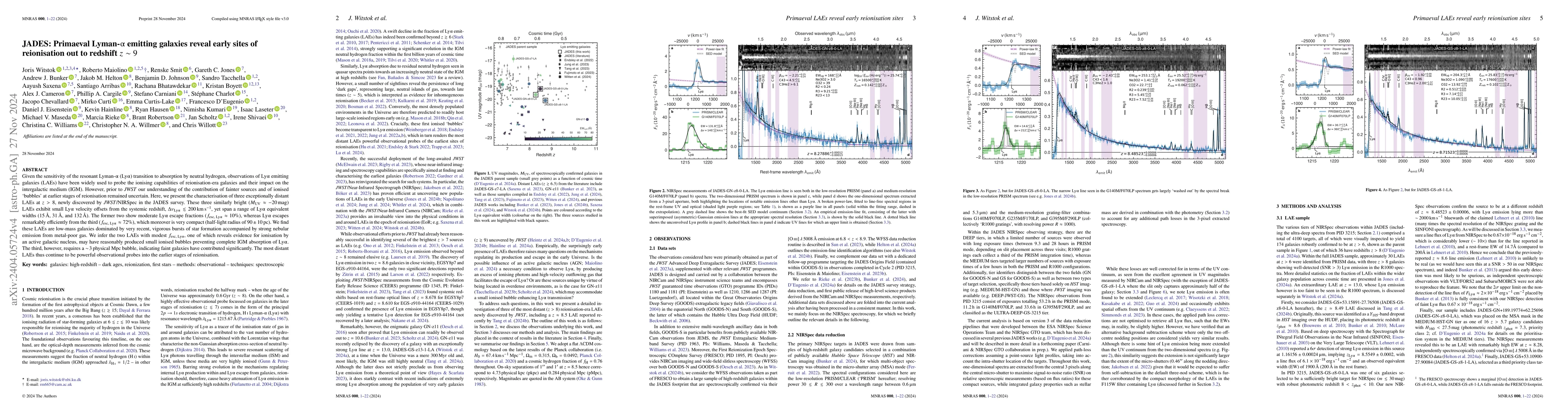 Thumbnail for JADES: Primeval Lyman-$\mathrm{\alpha}$ emitting galaxies reveal early
  sites of reionisation out to redshift $z \sim 9$