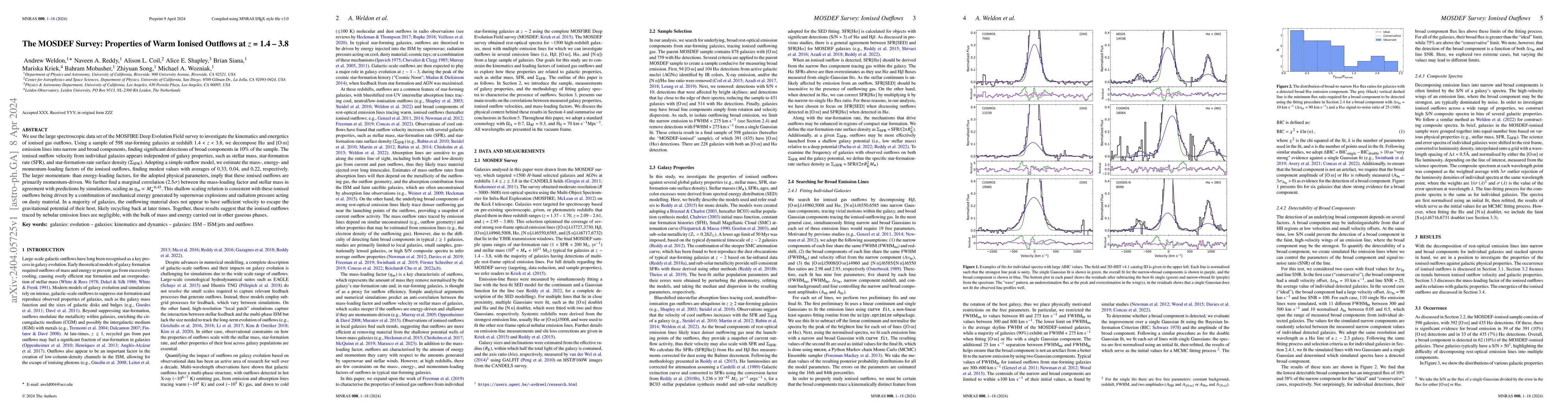 Thumbnail for The MOSDEF Survey: Properties of Warm Ionised Outflows at $z=$ 1.4-3.8