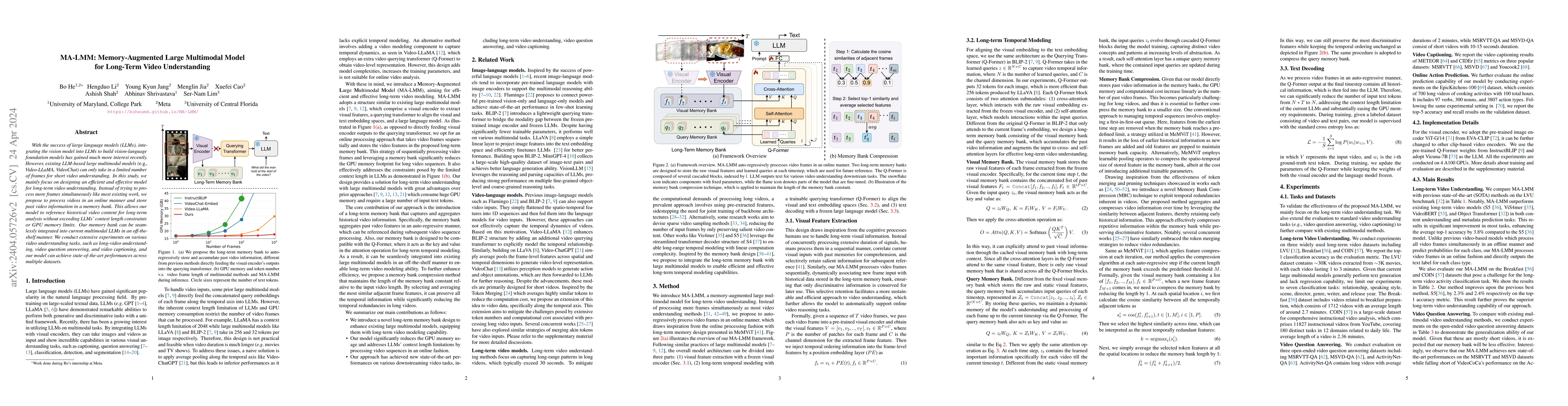 Thumbnail for MA-LMM: Memory-Augmented Large Multimodal Model for Long-Term Video
  Understanding