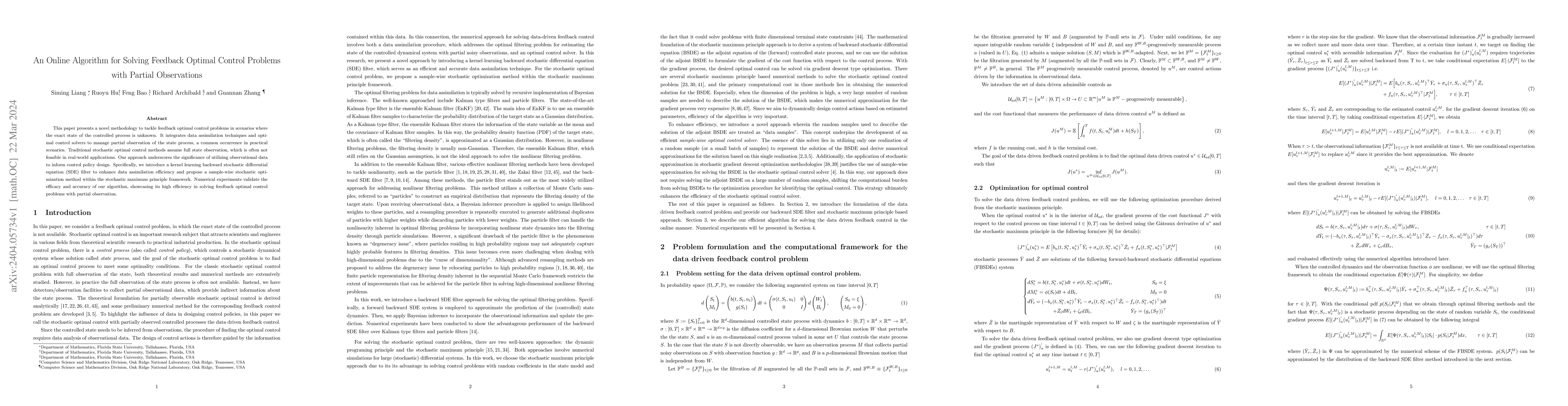 Thumbnail for An Online Algorithm for Solving Feedback Optimal Control Problems with
  Partial Observations