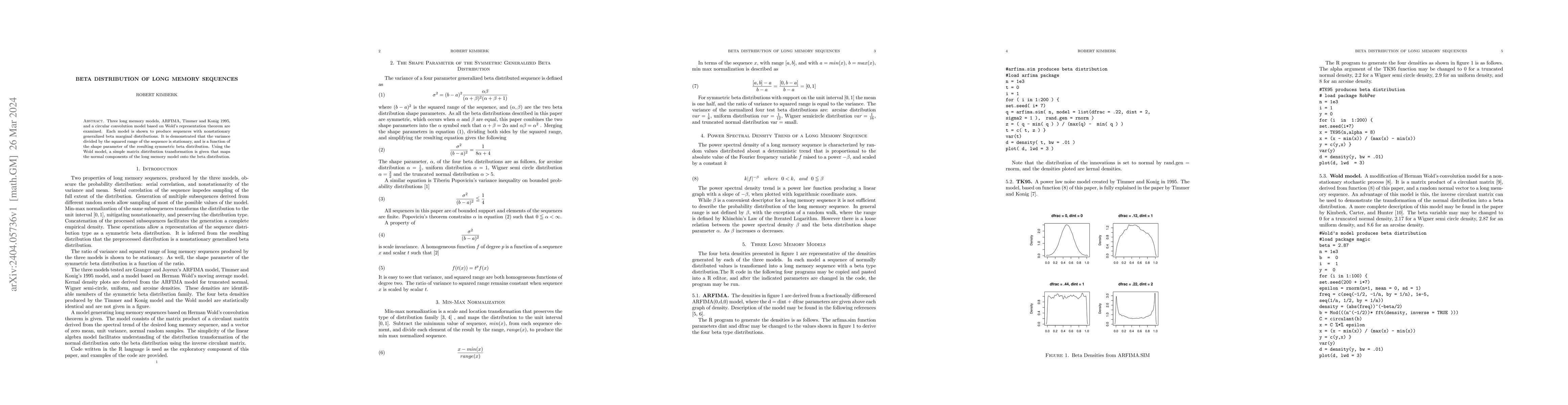 Thumbnail for Beta Distribution of Long Memory Sequences