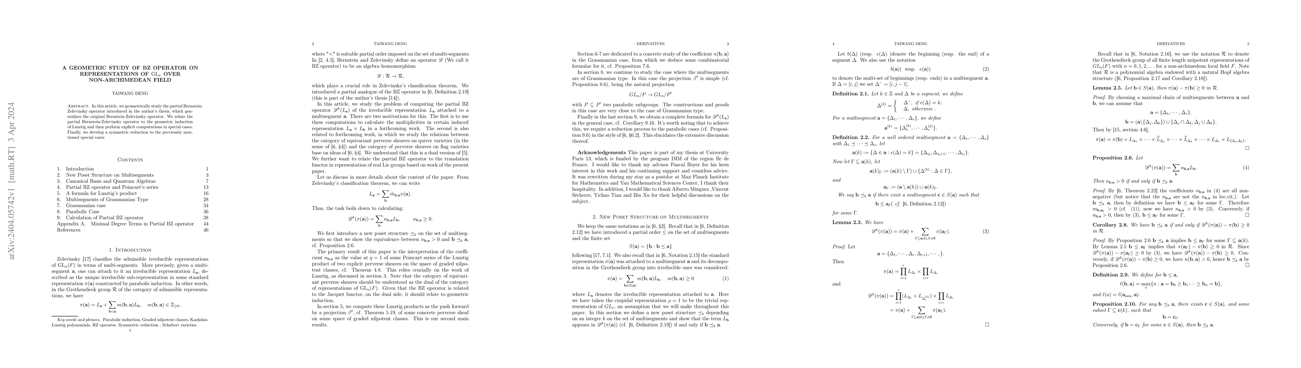 Thumbnail for A geometric study of BZ operator on representations of $\mathrm{GL}_n$
  over non-archimedean field