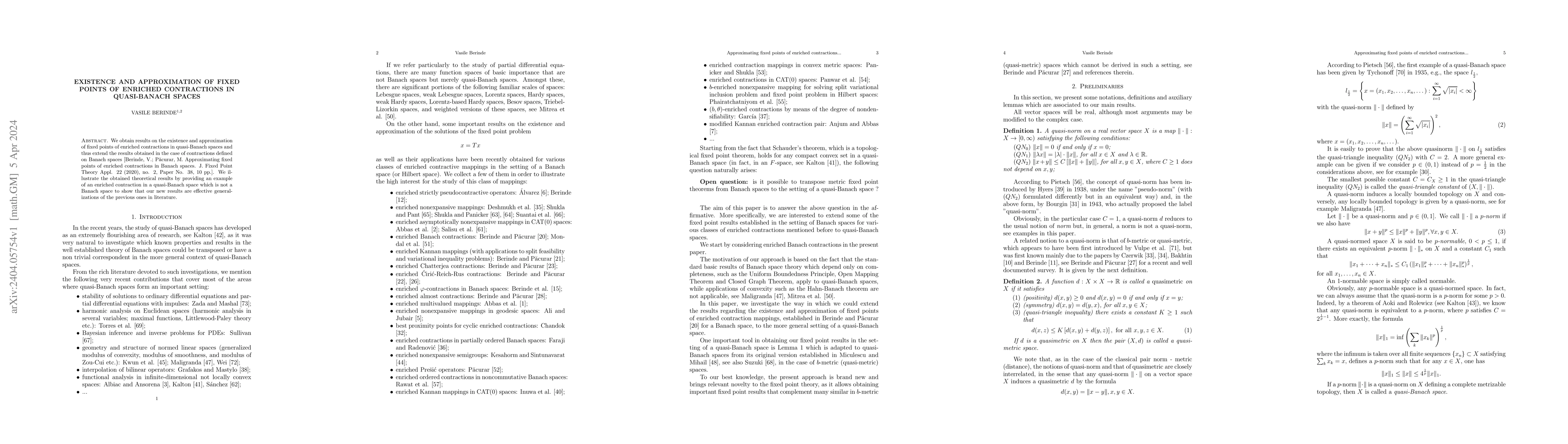 Thumbnail for Existence and approximation of fixed points of enriched contractions in
  quasi-Banach spaces