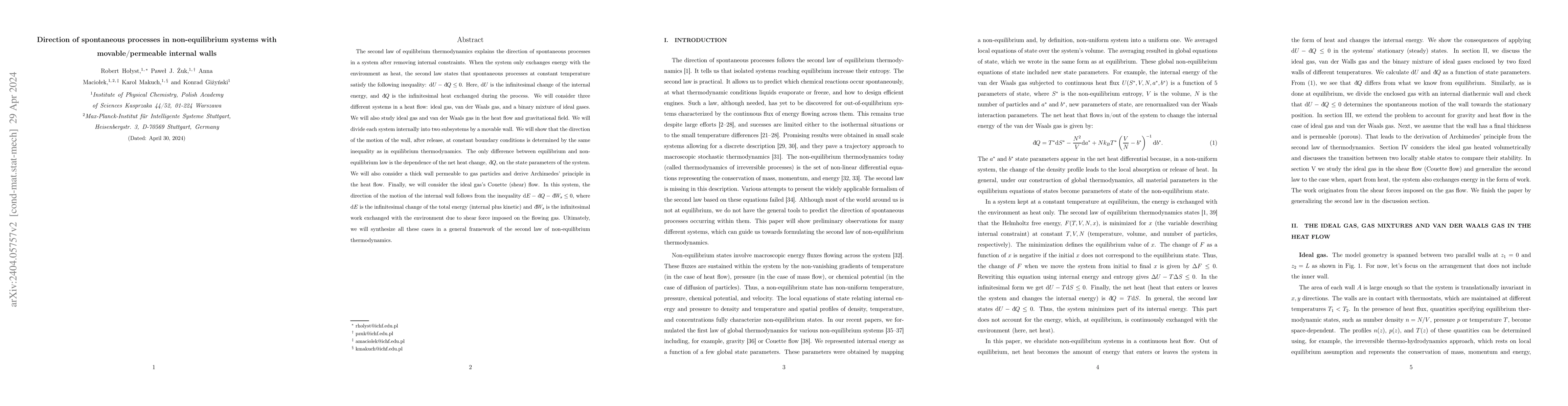 Thumbnail for Direction of spontaneous processes in non-equilibrium systems with
  movable/permeable internal walls