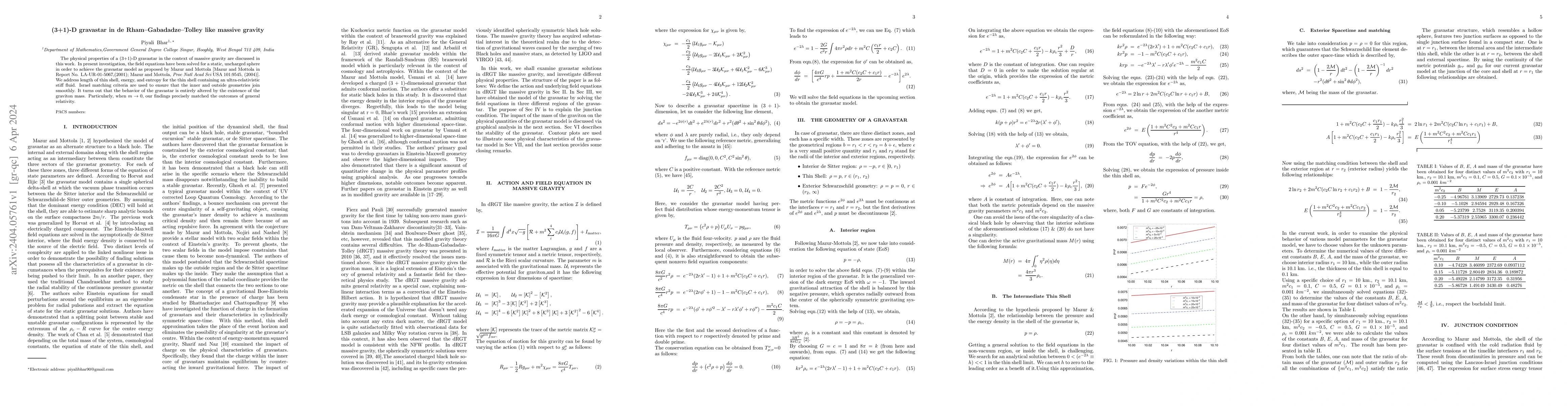 Thumbnail for (3+1)-D gravastar in de Rham-Gabadadze-Tolley-like massive gravity