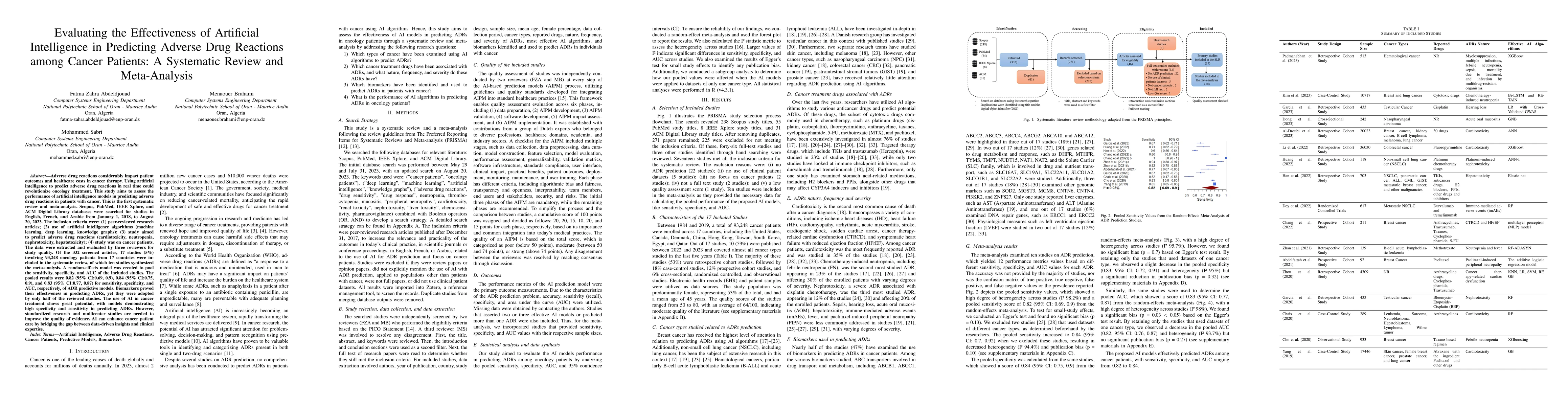 Thumbnail for Evaluating the Effectiveness of Artificial Intelligence in Predicting
  Adverse Drug Reactions among Cancer Patients: A Systematic Review and
  Meta-Analysis