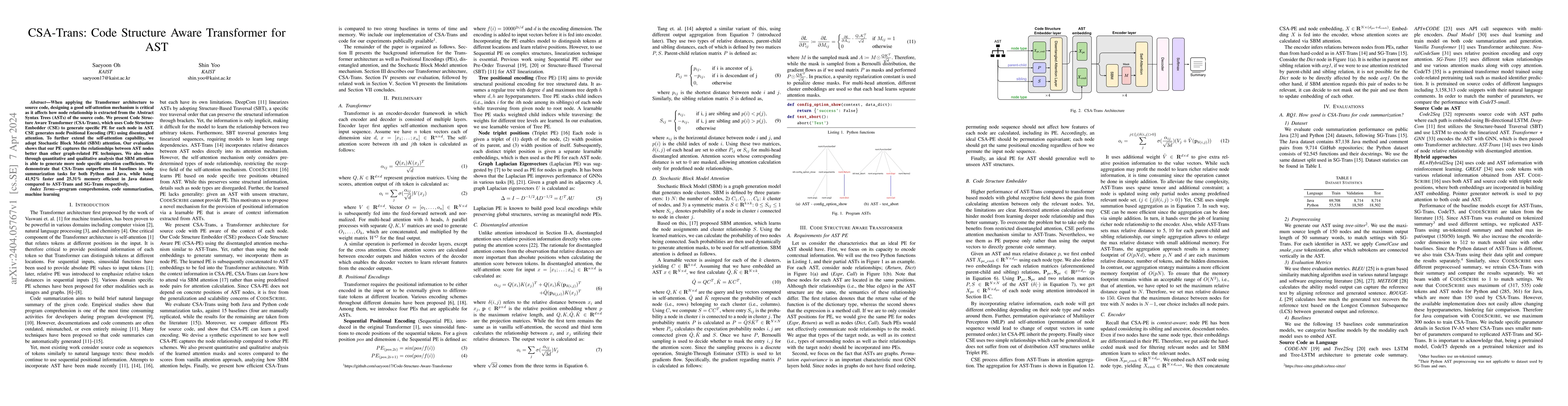 Thumbnail for CSA-Trans: Code Structure Aware Transformer for AST