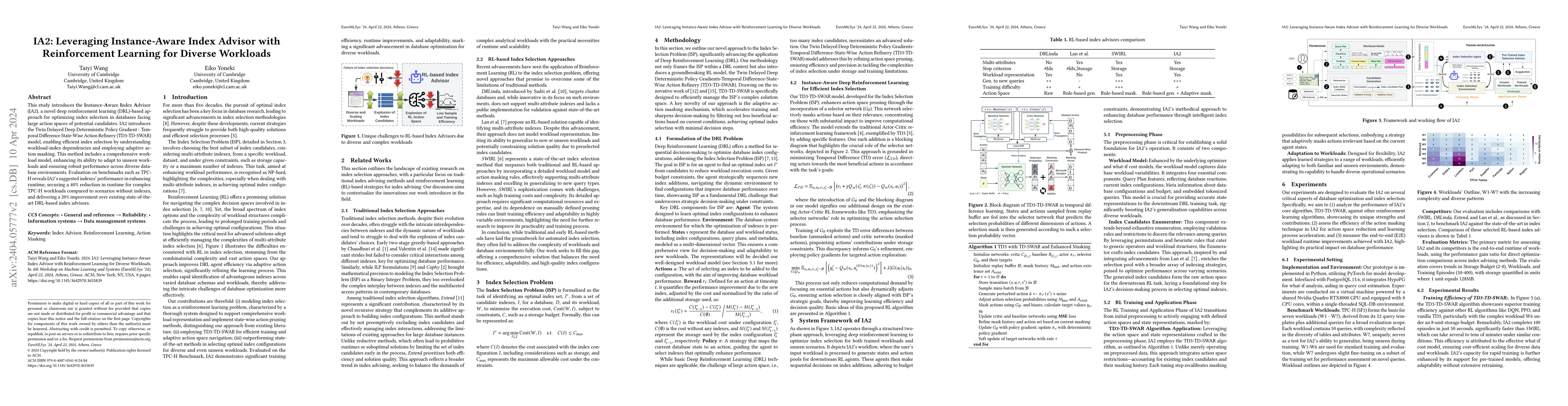 Thumbnail for IA2: Leveraging Instance-Aware Index Advisor with Reinforcement Learning
  for Diverse Workloads