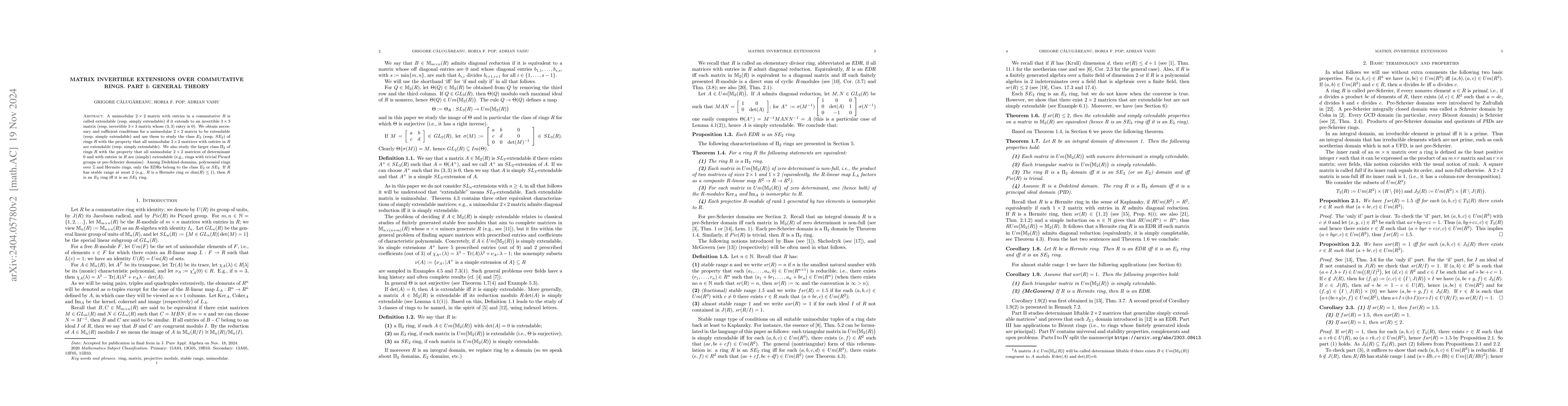 Thumbnail for Matrix invertible extensions over commutative rings. Part I: general
  theory