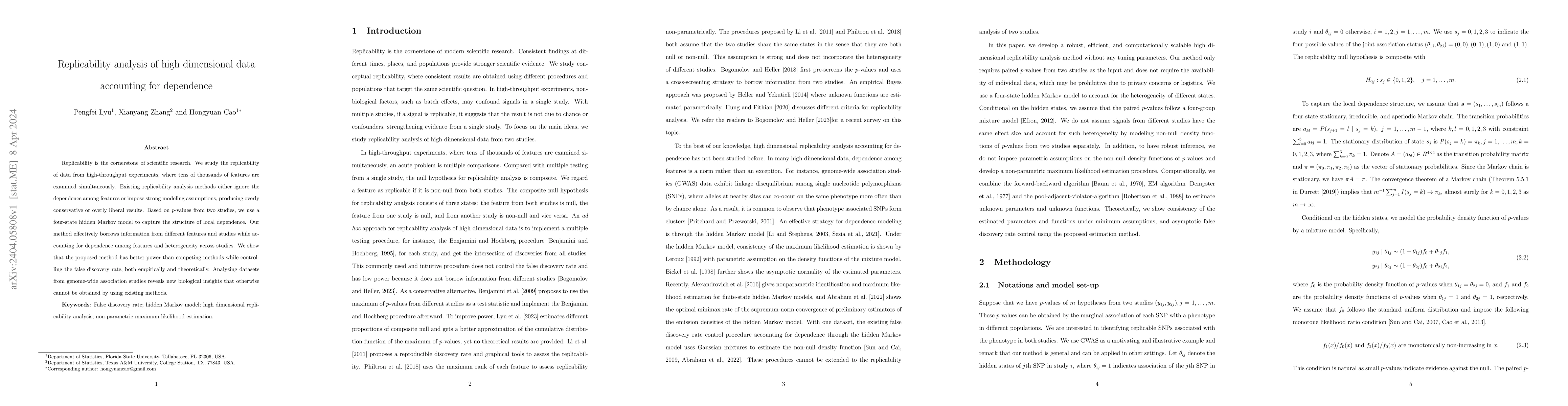 Thumbnail for Replicability analysis of high dimensional data accounting for
  dependence