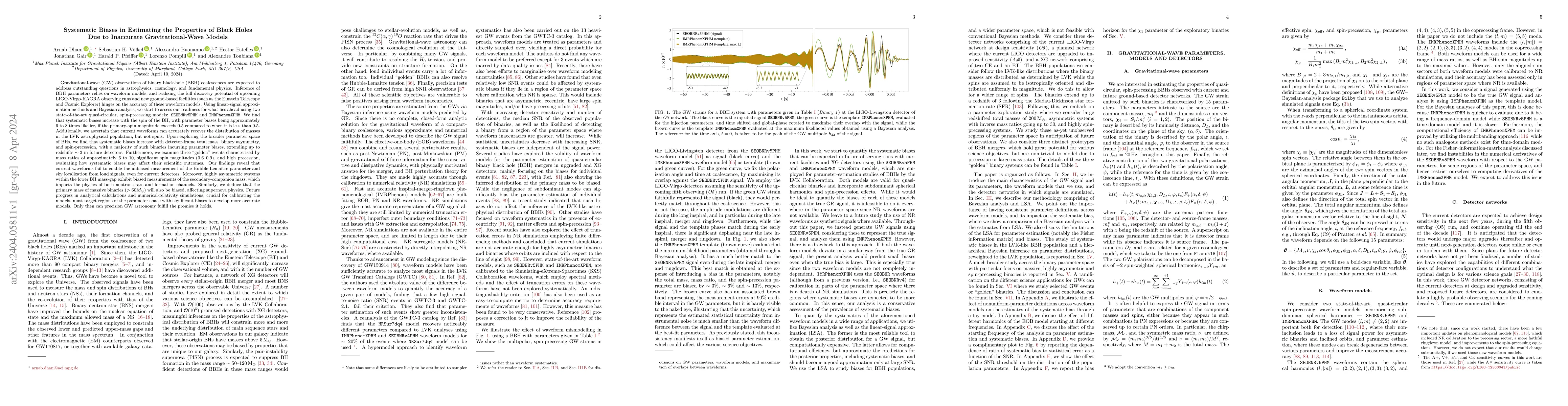 Thumbnail for Systematic Biases in Estimating the Properties of Black Holes Due to
  Inaccurate Gravitational-Wave Models