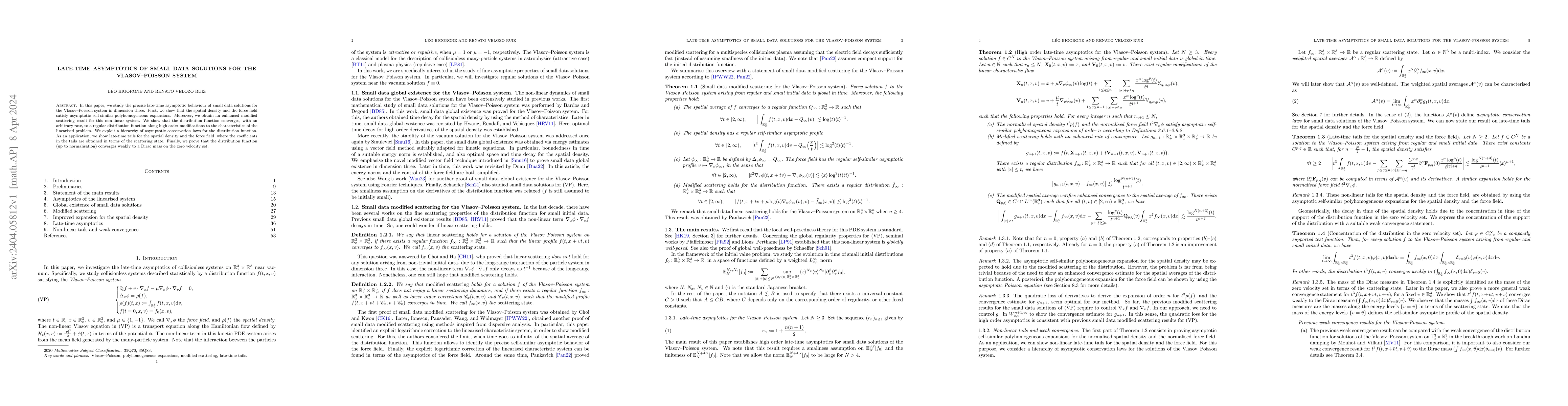 Thumbnail for Late-time asymptotics of small data solutions for the Vlasov-Poisson
  system