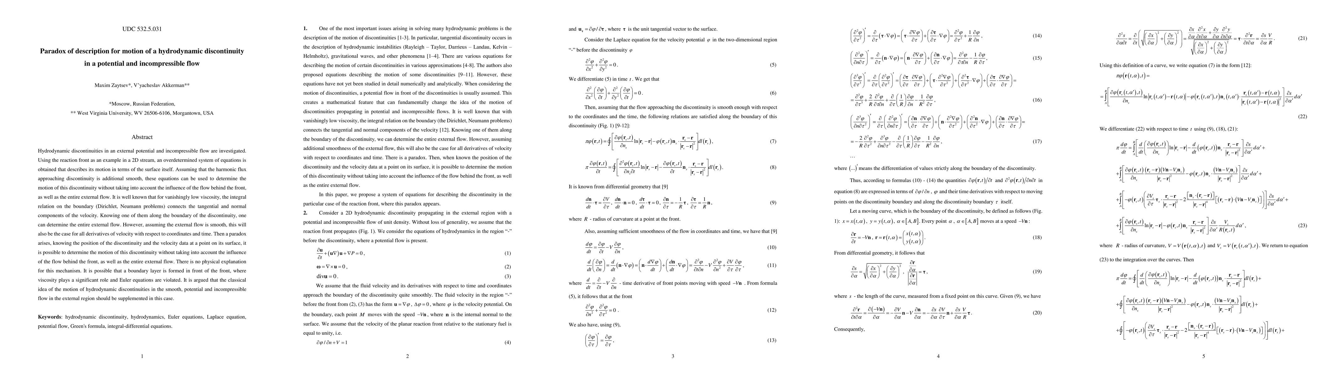 Thumbnail for Paradox of description for motion of a hydrodynamic discontinuity in a
  potential and incompressible flow