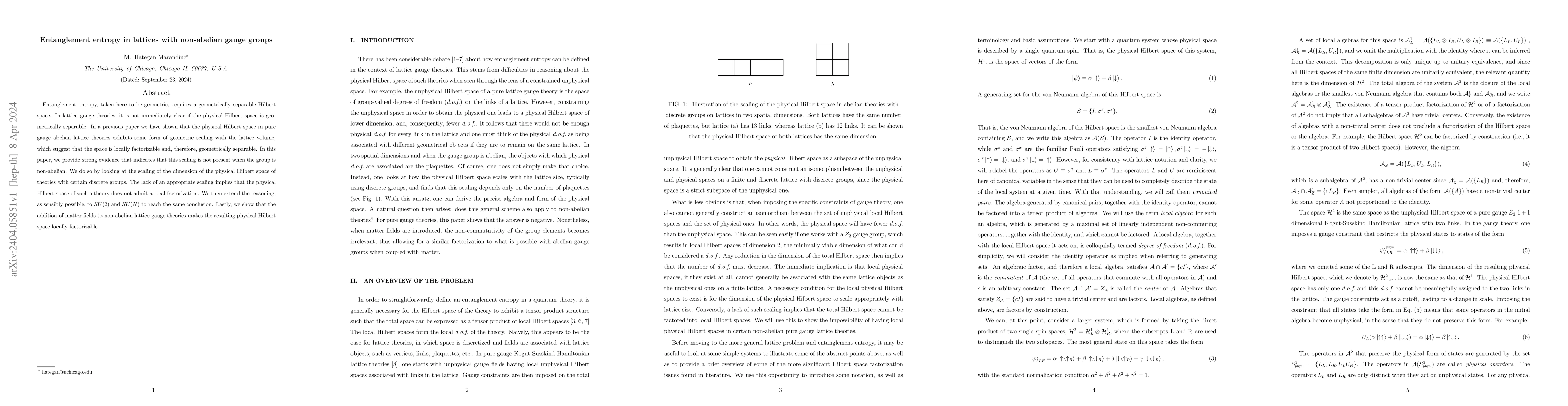 Thumbnail for Entanglement entropy in lattices with non-abelian gauge groups
