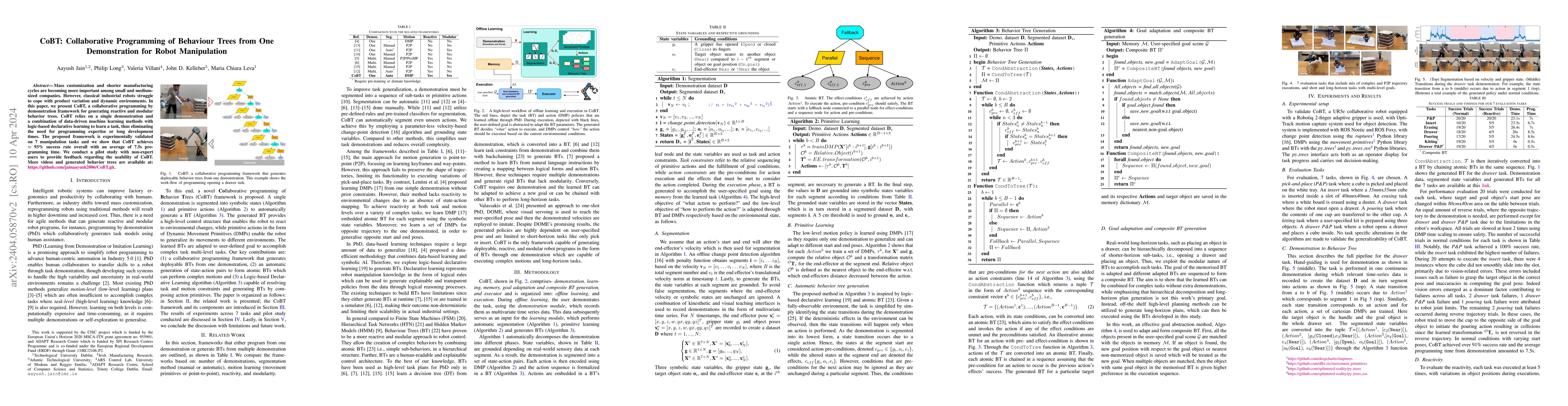 Thumbnail for CoBT: Collaborative Programming of Behaviour Trees from One
  Demonstration for Robot Manipulation