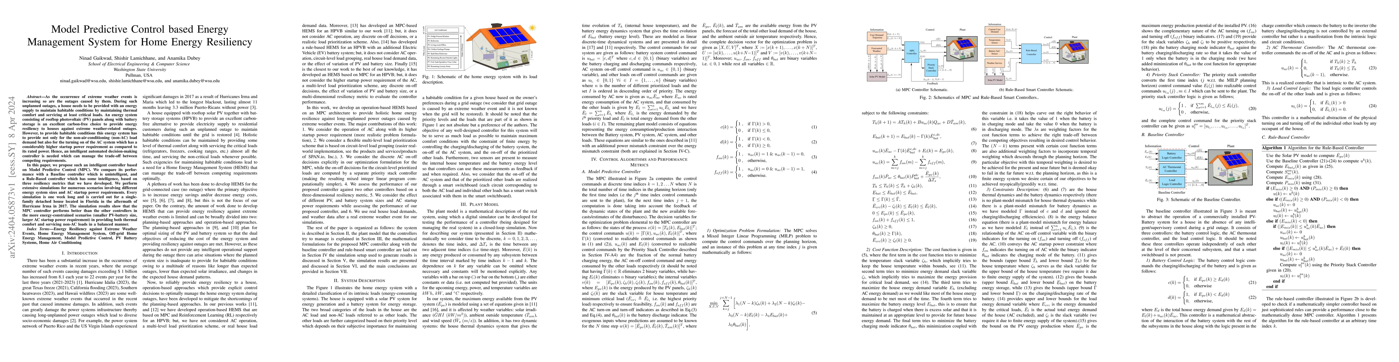 Thumbnail for Model Predictive Control based Energy Management System for Home Energy
  Resiliency