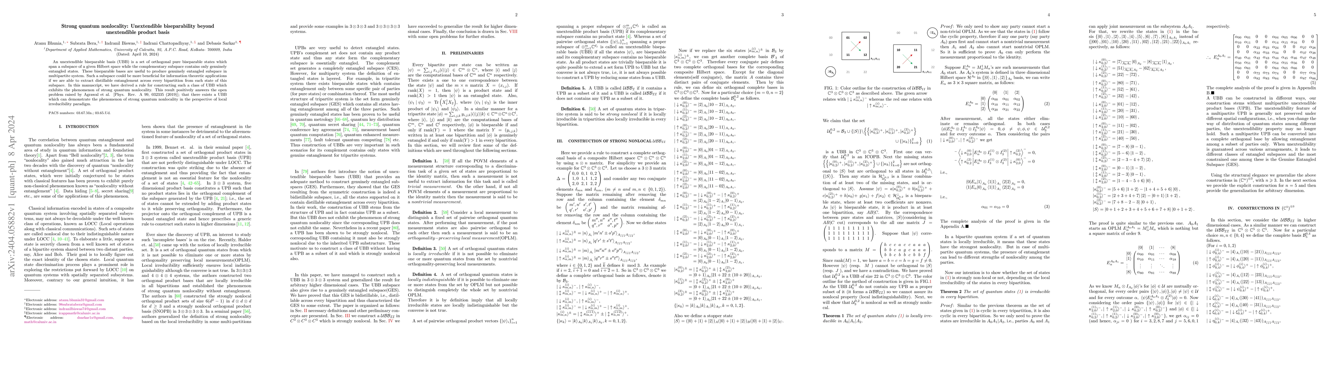 Thumbnail for Strong quantum nonlocality: Unextendible biseparability beyond
  unextendible product basis