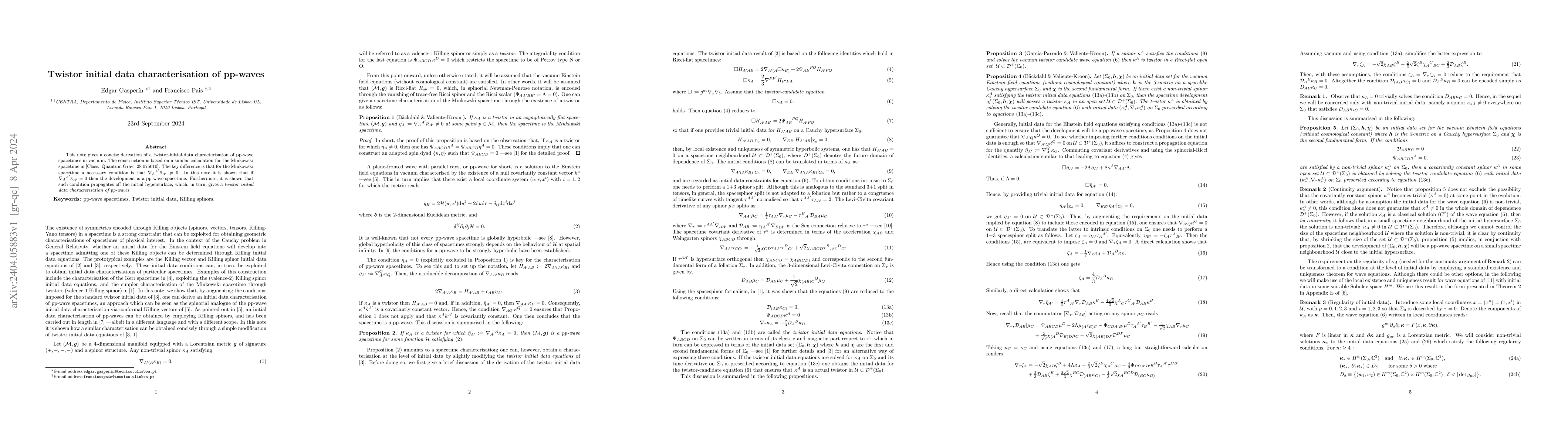 Thumbnail for Twistor initial data characterisation of pp-waves