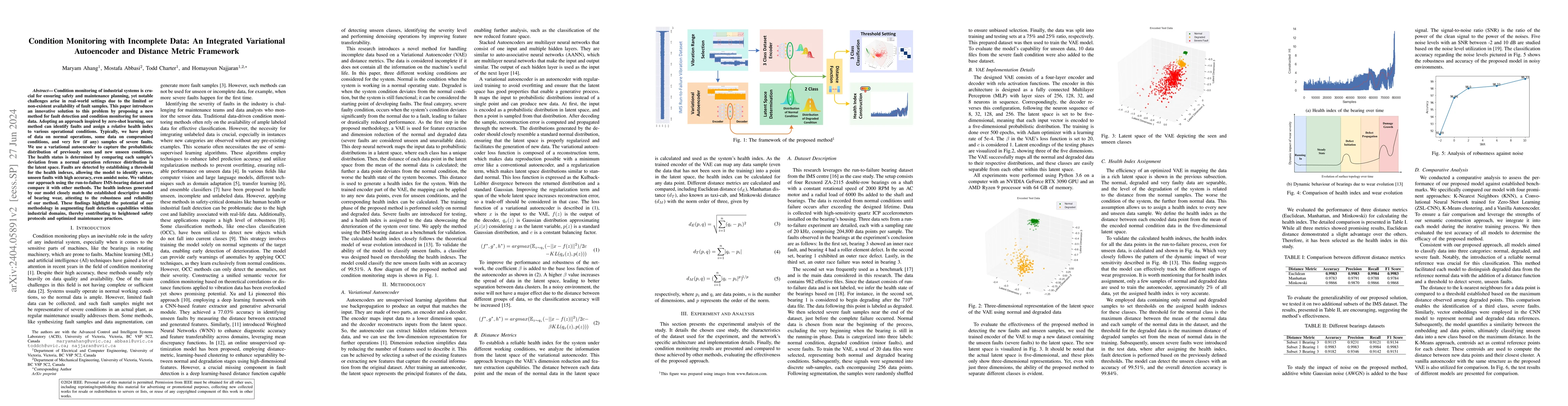 Thumbnail for Condition Monitoring with Incomplete Data: An Integrated Variational
  Autoencoder and Distance Metric Framework