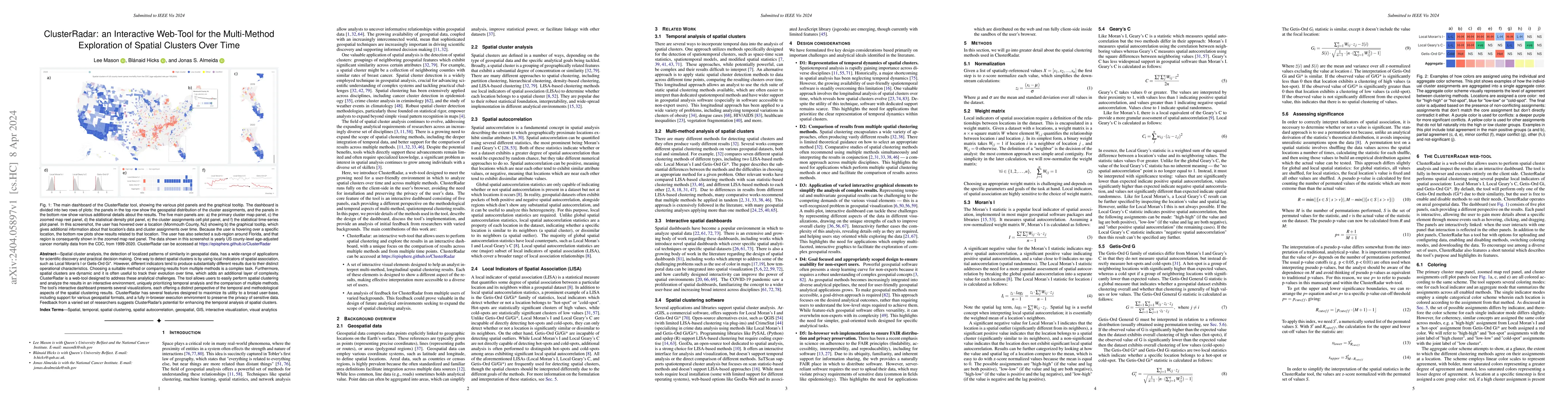 Thumbnail for ClusterRadar: an Interactive Web-Tool for the Multi-Method Exploration
  of Spatial Clusters Over Time