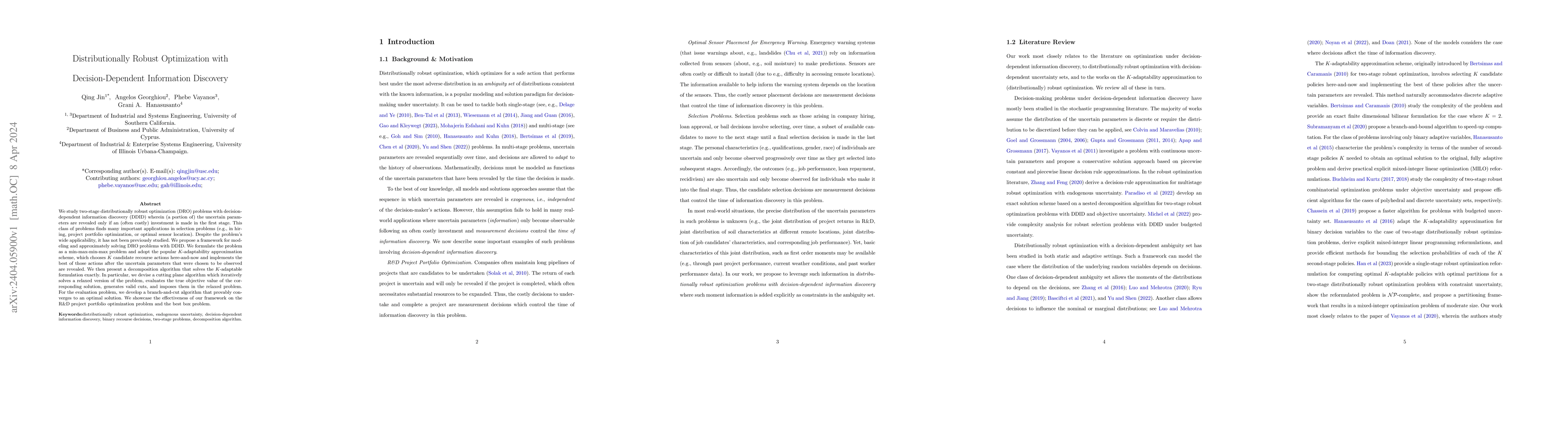 Thumbnail for Distributionally Robust Optimization with Decision-Dependent Information
  Discovery