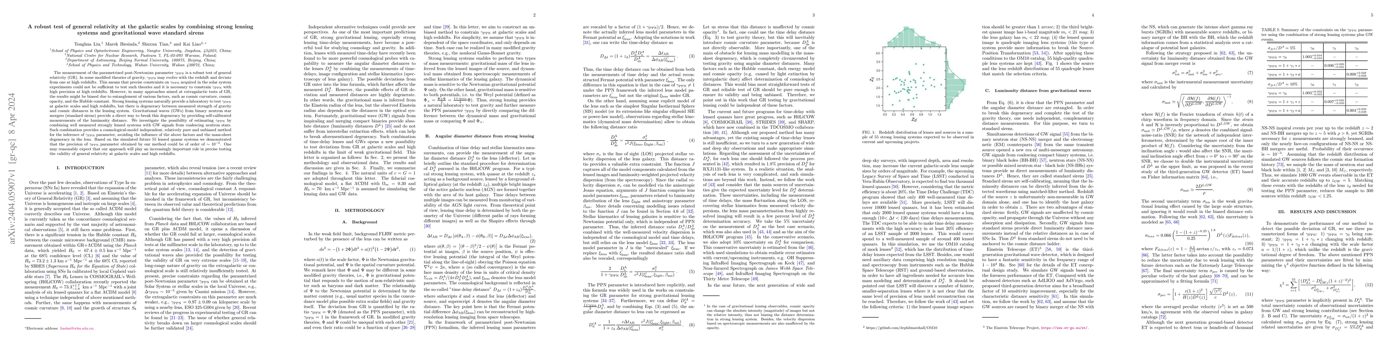 Thumbnail for A robust test of general relativity at the galactic scales by combining
  strong lensing systems and gravitational wave standard sirens