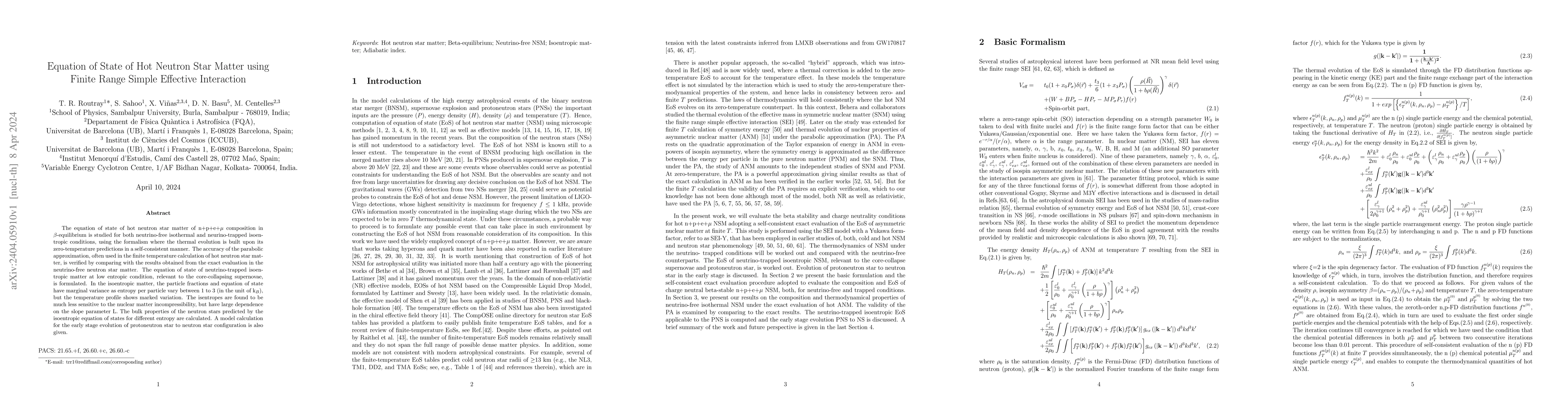 Thumbnail for Equation of State of Hot Neutron Star Matter using Finite Range Simple
  Effective Interaction
