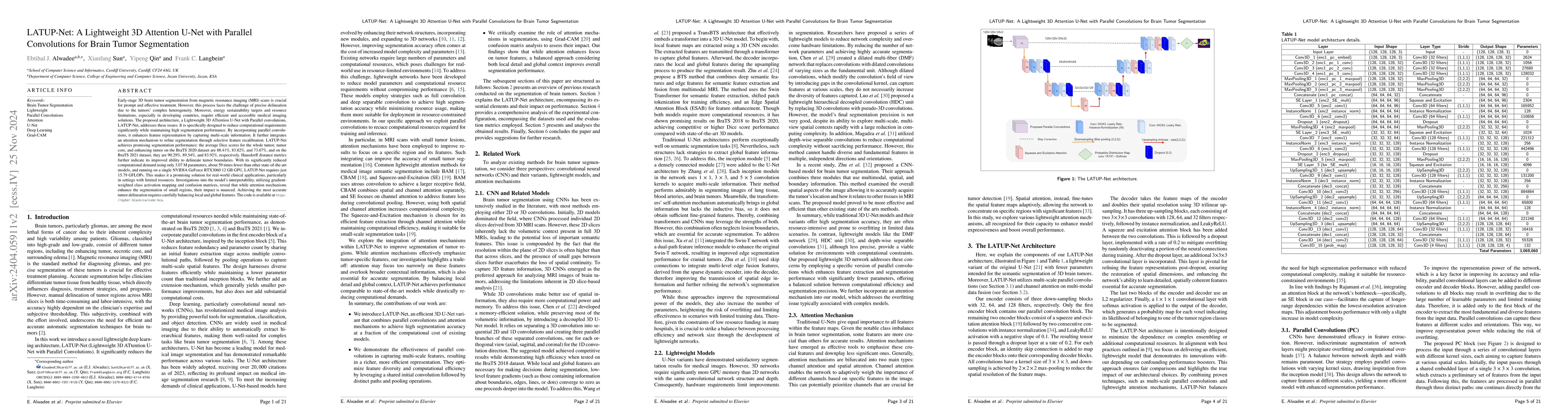 Thumbnail for LATUP-Net: A Lightweight 3D Attention U-Net with Parallel Convolutions
  for Brain Tumor Segmentation