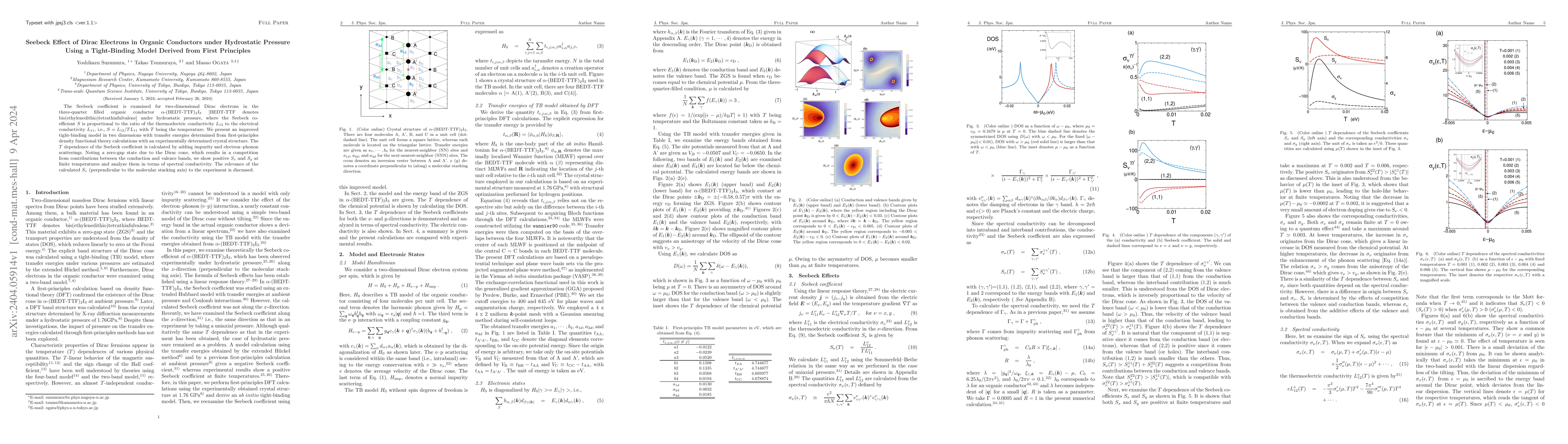 Thumbnail for Seebeck Effect of Dirac Electrons in Organic Conductors under
  Hydrostatic Pressure Using a Tight-Binding Model Derived from First
  Principles